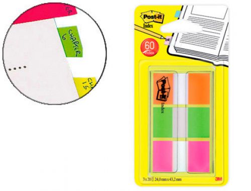 Bandas separadoras post-it index 680 laranja lima e rosa dispensador bolsa 3x20 , Post-it , 63085 , 5902658093296